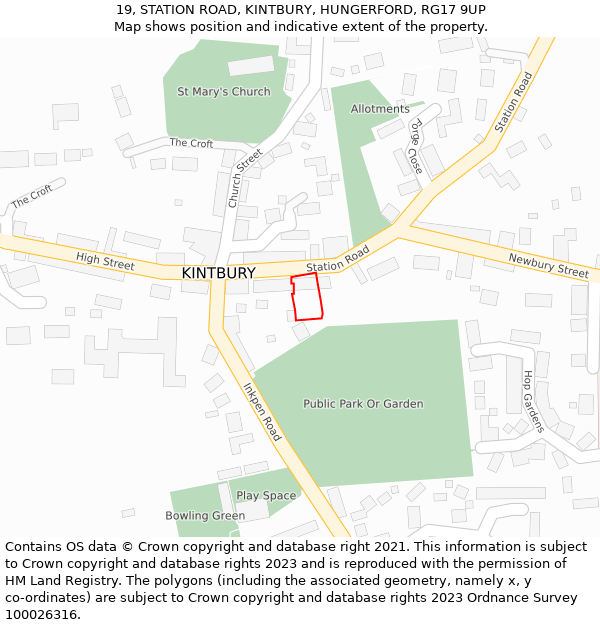 19, STATION ROAD, KINTBURY, HUNGERFORD, RG17 9UP: Location map and indicative extent of plot