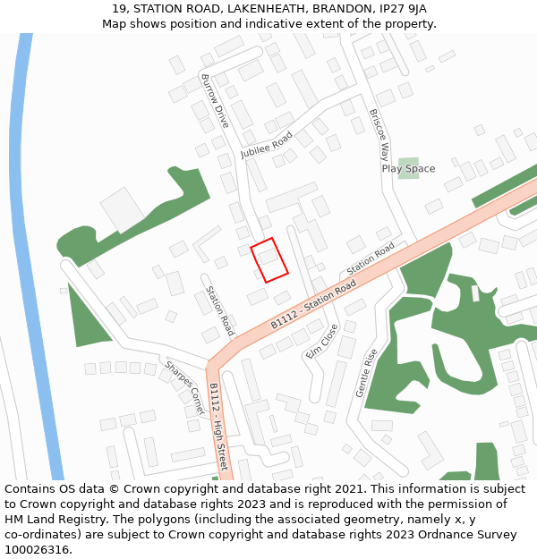 19, STATION ROAD, LAKENHEATH, BRANDON, IP27 9JA: Location map and indicative extent of plot