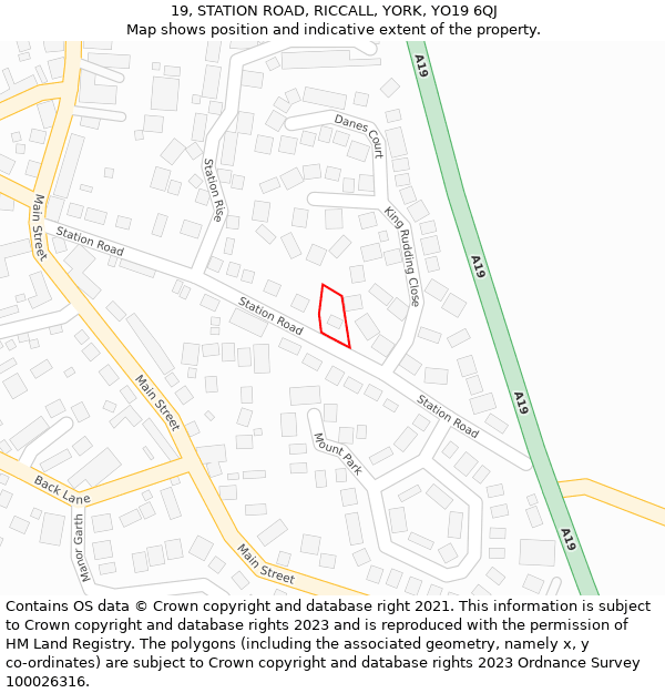 19, STATION ROAD, RICCALL, YORK, YO19 6QJ: Location map and indicative extent of plot