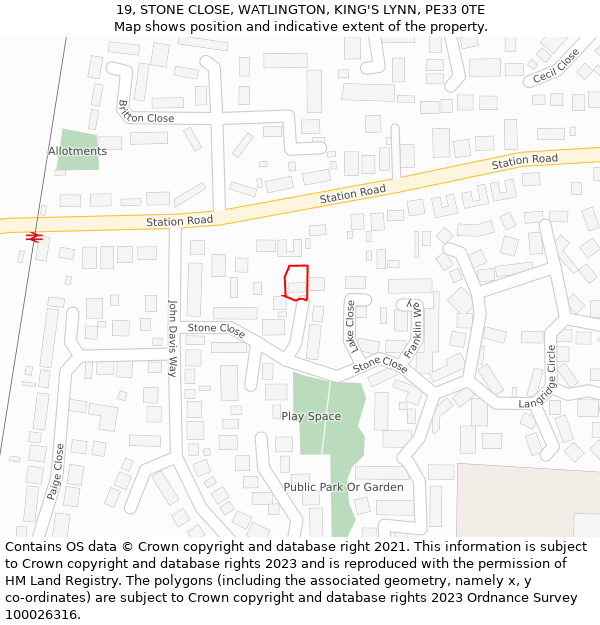 19, STONE CLOSE, WATLINGTON, KING'S LYNN, PE33 0TE: Location map and indicative extent of plot