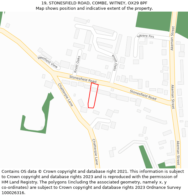 19, STONESFIELD ROAD, COMBE, WITNEY, OX29 8PF: Location map and indicative extent of plot