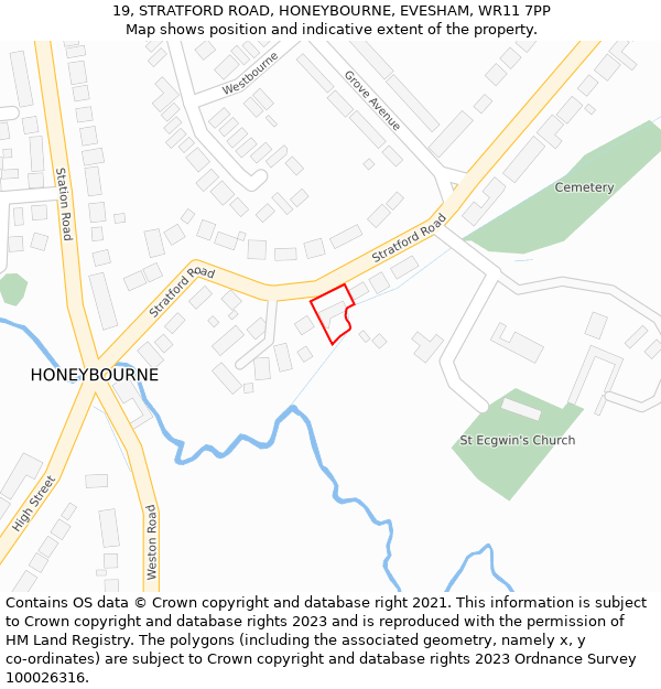 19, STRATFORD ROAD, HONEYBOURNE, EVESHAM, WR11 7PP: Location map and indicative extent of plot