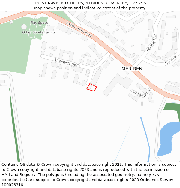 19, STRAWBERRY FIELDS, MERIDEN, COVENTRY, CV7 7SA: Location map and indicative extent of plot