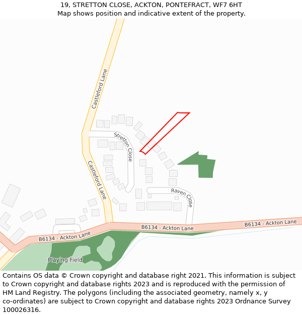 19, STRETTON CLOSE, ACKTON, PONTEFRACT, WF7 6HT: Location map and indicative extent of plot