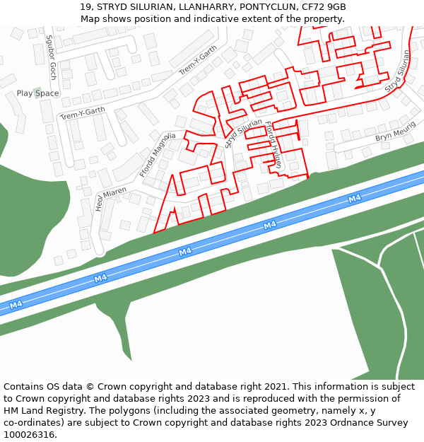 19, STRYD SILURIAN, LLANHARRY, PONTYCLUN, CF72 9GB: Location map and indicative extent of plot