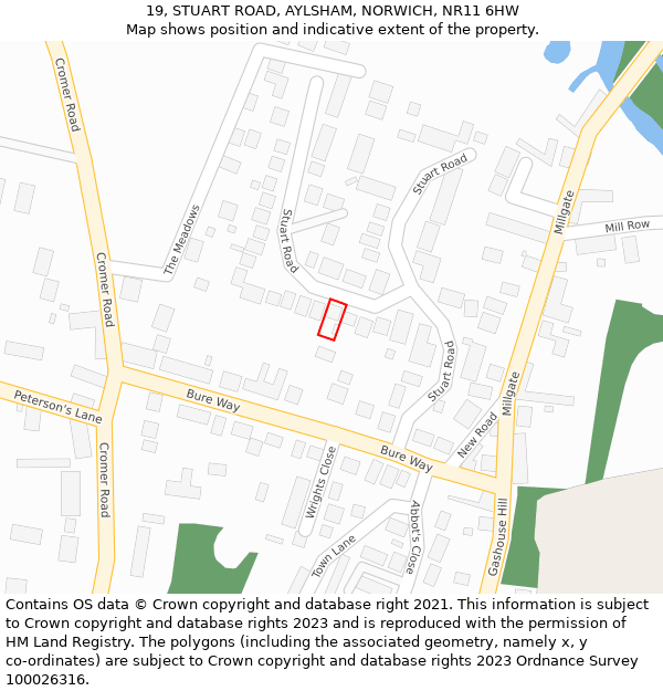 19, STUART ROAD, AYLSHAM, NORWICH, NR11 6HW: Location map and indicative extent of plot