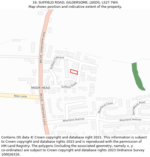 19, SUFFIELD ROAD, GILDERSOME, LEEDS, LS27 7WA: Location map and indicative extent of plot