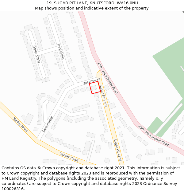 19, SUGAR PIT LANE, KNUTSFORD, WA16 0NH: Location map and indicative extent of plot