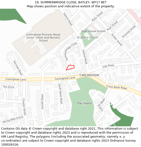 19, SUMMERBRIDGE CLOSE, BATLEY, WF17 8ET: Location map and indicative extent of plot