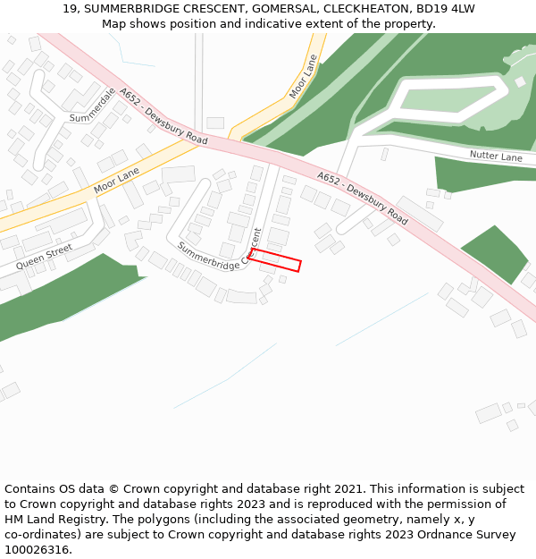 19, SUMMERBRIDGE CRESCENT, GOMERSAL, CLECKHEATON, BD19 4LW: Location map and indicative extent of plot