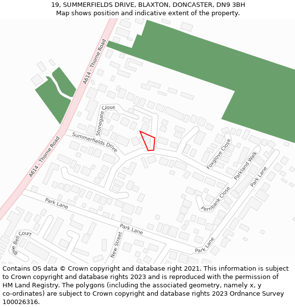19, SUMMERFIELDS DRIVE, BLAXTON, DONCASTER, DN9 3BH: Location map and indicative extent of plot