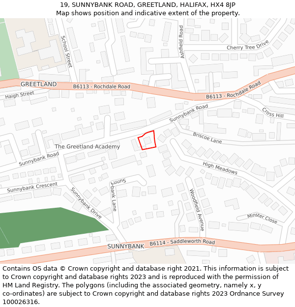 19, SUNNYBANK ROAD, GREETLAND, HALIFAX, HX4 8JP: Location map and indicative extent of plot