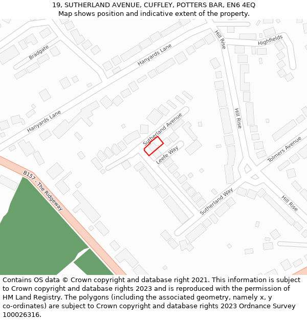 19, SUTHERLAND AVENUE, CUFFLEY, POTTERS BAR, EN6 4EQ: Location map and indicative extent of plot