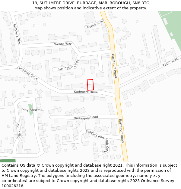 19, SUTHMERE DRIVE, BURBAGE, MARLBOROUGH, SN8 3TG: Location map and indicative extent of plot