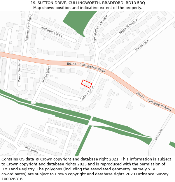 19, SUTTON DRIVE, CULLINGWORTH, BRADFORD, BD13 5BQ: Location map and indicative extent of plot