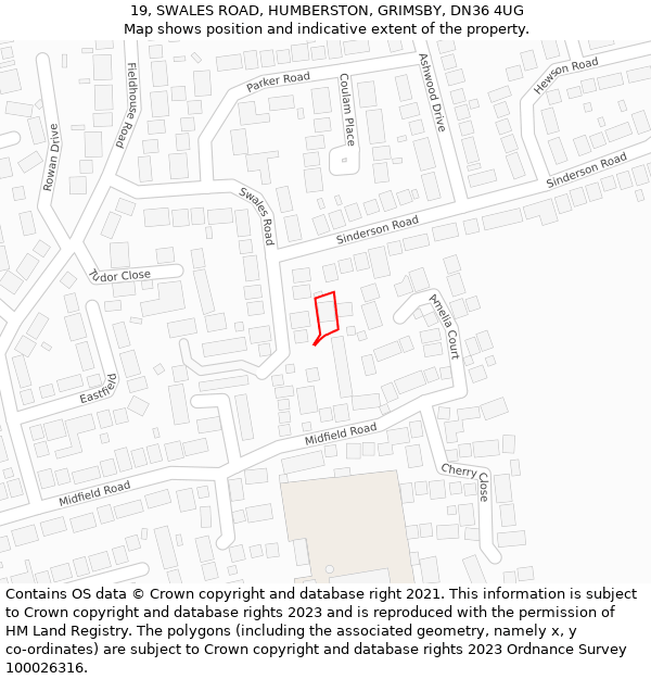 19, SWALES ROAD, HUMBERSTON, GRIMSBY, DN36 4UG: Location map and indicative extent of plot