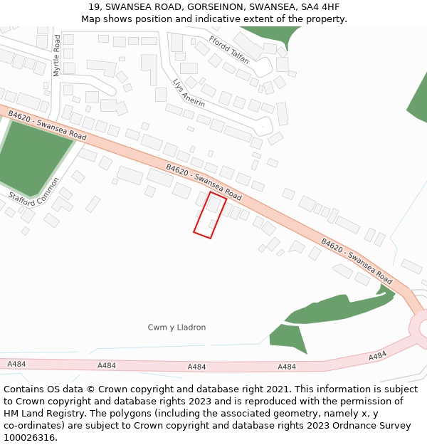19, SWANSEA ROAD, GORSEINON, SWANSEA, SA4 4HF: Location map and indicative extent of plot