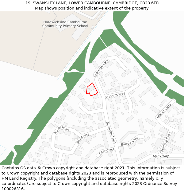 19, SWANSLEY LANE, LOWER CAMBOURNE, CAMBRIDGE, CB23 6ER: Location map and indicative extent of plot
