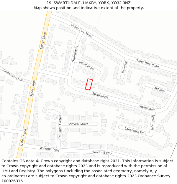 19, SWARTHDALE, HAXBY, YORK, YO32 3NZ: Location map and indicative extent of plot