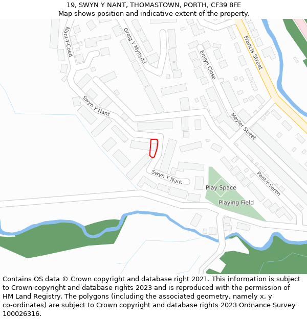 19, SWYN Y NANT, THOMASTOWN, PORTH, CF39 8FE: Location map and indicative extent of plot