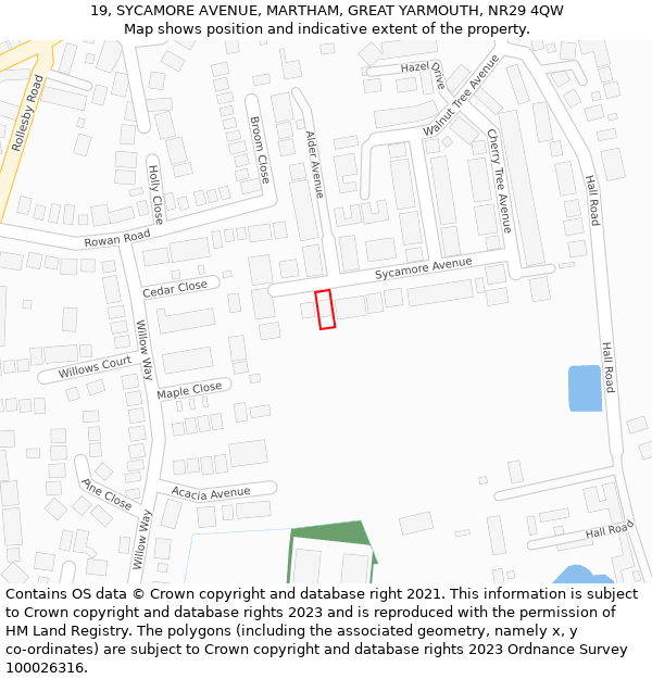 19, SYCAMORE AVENUE, MARTHAM, GREAT YARMOUTH, NR29 4QW: Location map and indicative extent of plot