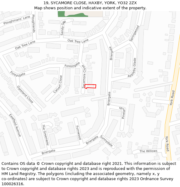 19, SYCAMORE CLOSE, HAXBY, YORK, YO32 2ZX: Location map and indicative extent of plot