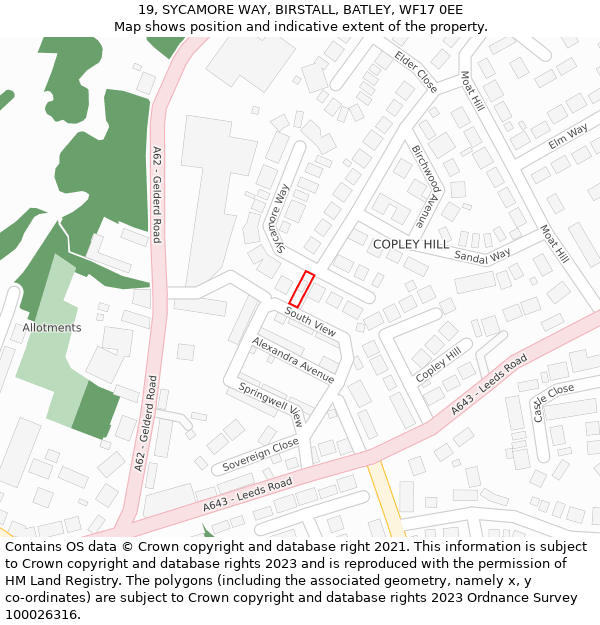 19, SYCAMORE WAY, BIRSTALL, BATLEY, WF17 0EE: Location map and indicative extent of plot