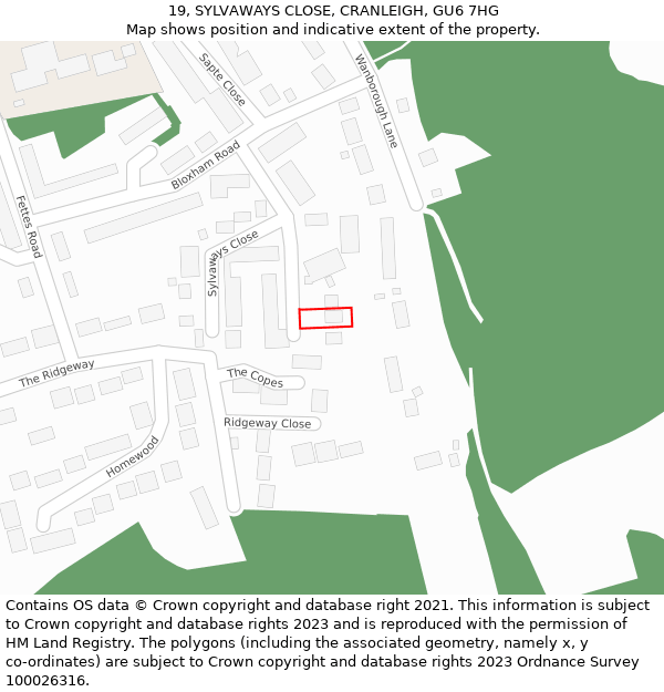 19, SYLVAWAYS CLOSE, CRANLEIGH, GU6 7HG: Location map and indicative extent of plot