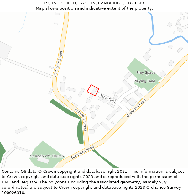 19, TATES FIELD, CAXTON, CAMBRIDGE, CB23 3PX: Location map and indicative extent of plot