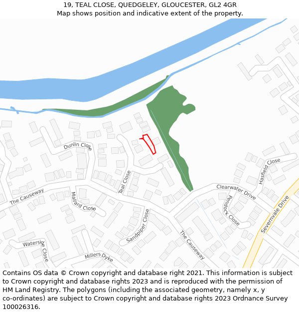 19, TEAL CLOSE, QUEDGELEY, GLOUCESTER, GL2 4GR: Location map and indicative extent of plot