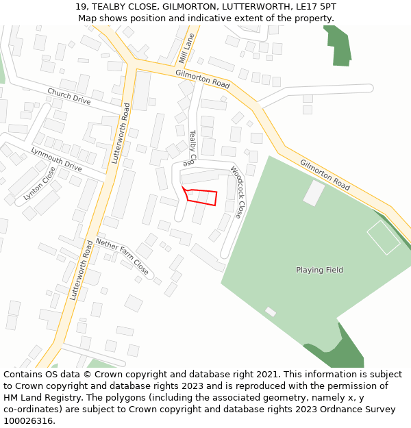 19, TEALBY CLOSE, GILMORTON, LUTTERWORTH, LE17 5PT: Location map and indicative extent of plot