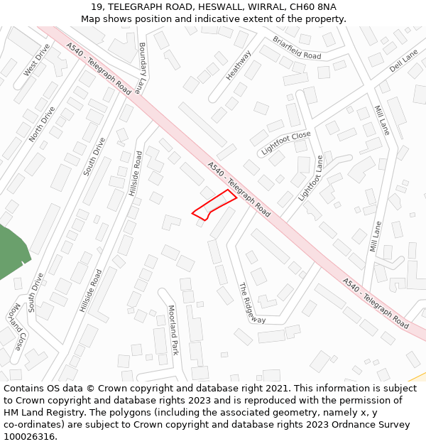 19, TELEGRAPH ROAD, HESWALL, WIRRAL, CH60 8NA: Location map and indicative extent of plot