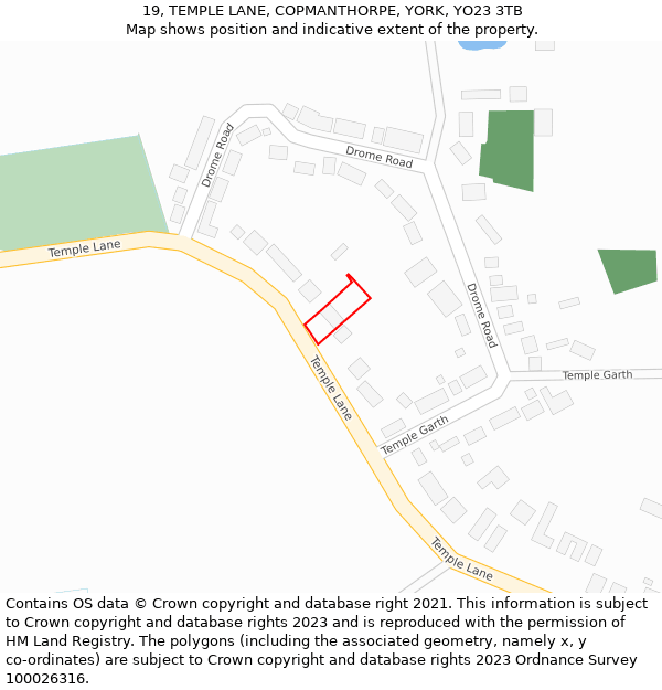 19, TEMPLE LANE, COPMANTHORPE, YORK, YO23 3TB: Location map and indicative extent of plot