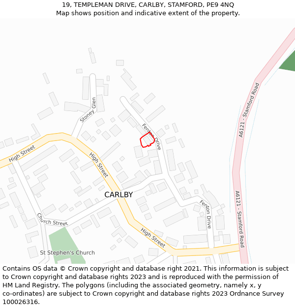 19, TEMPLEMAN DRIVE, CARLBY, STAMFORD, PE9 4NQ: Location map and indicative extent of plot