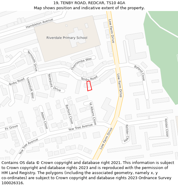 19, TENBY ROAD, REDCAR, TS10 4GA: Location map and indicative extent of plot