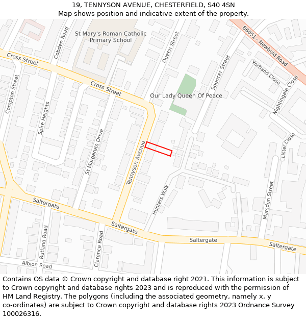 19, TENNYSON AVENUE, CHESTERFIELD, S40 4SN: Location map and indicative extent of plot