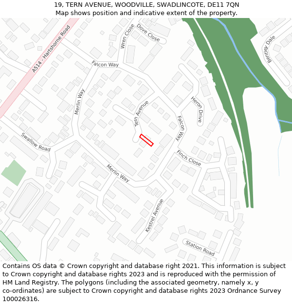 19, TERN AVENUE, WOODVILLE, SWADLINCOTE, DE11 7QN: Location map and indicative extent of plot