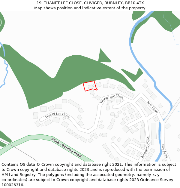 19, THANET LEE CLOSE, CLIVIGER, BURNLEY, BB10 4TX: Location map and indicative extent of plot