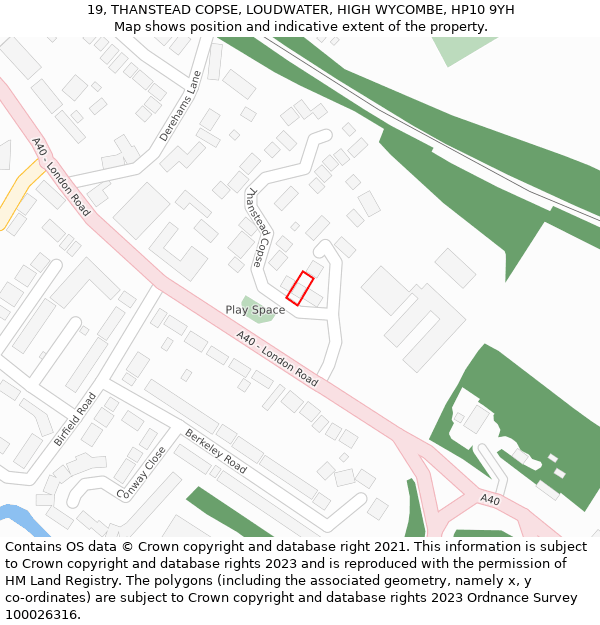 19, THANSTEAD COPSE, LOUDWATER, HIGH WYCOMBE, HP10 9YH: Location map and indicative extent of plot