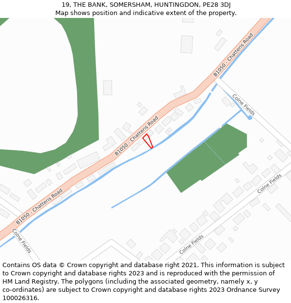 19, THE BANK, SOMERSHAM, HUNTINGDON, PE28 3DJ: Location map and indicative extent of plot