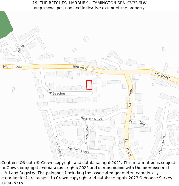 19, THE BEECHES, HARBURY, LEAMINGTON SPA, CV33 9LW: Location map and indicative extent of plot