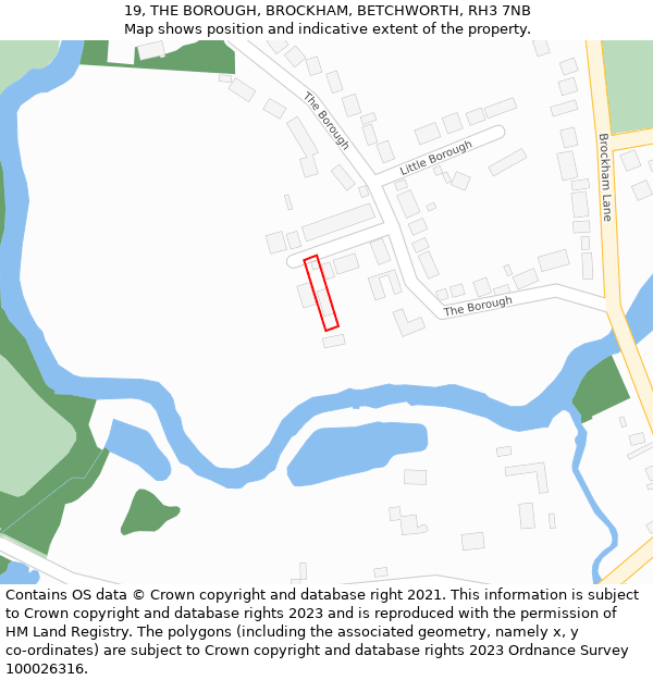19, THE BOROUGH, BROCKHAM, BETCHWORTH, RH3 7NB: Location map and indicative extent of plot