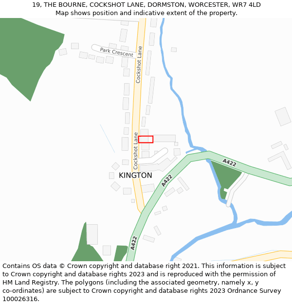 19, THE BOURNE, COCKSHOT LANE, DORMSTON, WORCESTER, WR7 4LD: Location map and indicative extent of plot
