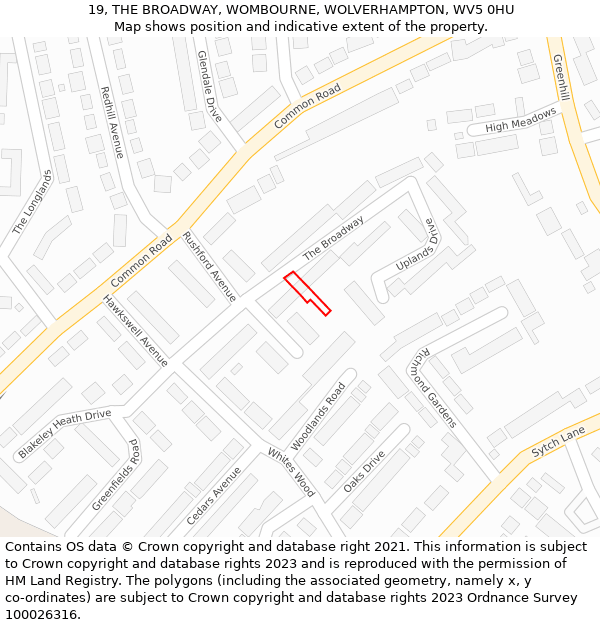 19, THE BROADWAY, WOMBOURNE, WOLVERHAMPTON, WV5 0HU: Location map and indicative extent of plot