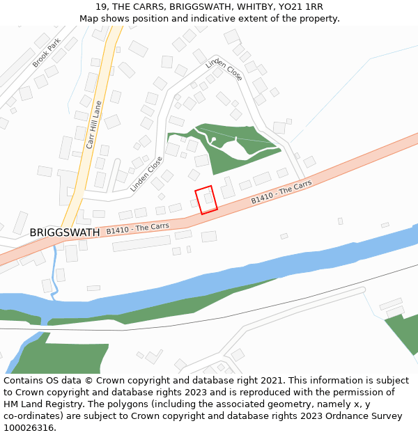 19, THE CARRS, BRIGGSWATH, WHITBY, YO21 1RR: Location map and indicative extent of plot