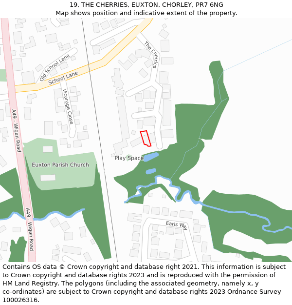 19, THE CHERRIES, EUXTON, CHORLEY, PR7 6NG: Location map and indicative extent of plot