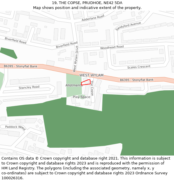 19, THE COPSE, PRUDHOE, NE42 5DA: Location map and indicative extent of plot