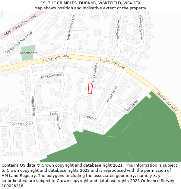 19, THE CRIMBLES, DURKAR, WAKEFIELD, WF4 3EX: Location map and indicative extent of plot