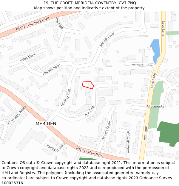 19, THE CROFT, MERIDEN, COVENTRY, CV7 7NQ: Location map and indicative extent of plot