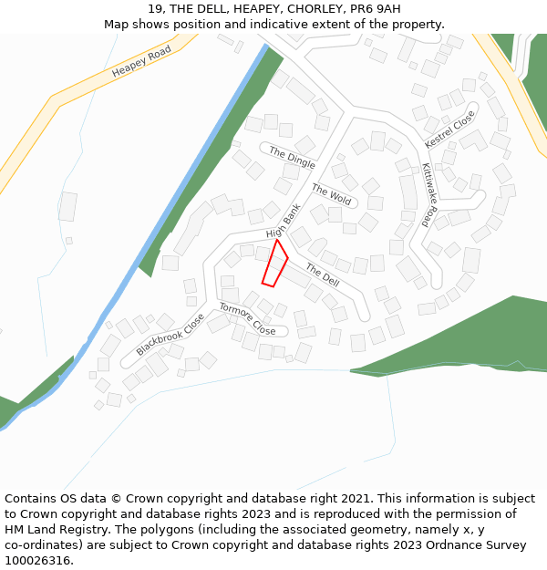 19, THE DELL, HEAPEY, CHORLEY, PR6 9AH: Location map and indicative extent of plot